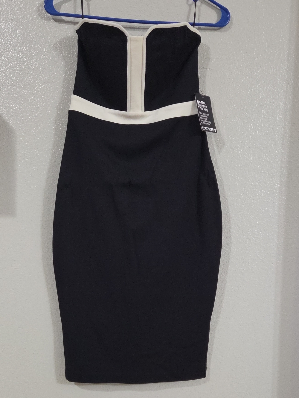 Express Strapless Black Contrast Piped Sheath Dress